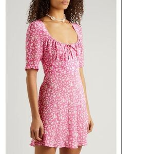 Lilita Azalea Pink Short Ruffle Sleeved Floral-Print Silk Mini Dress Sz Small